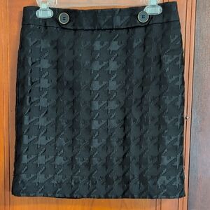 LOFT Black Houndstooth Jacquard Pencil Skirt with Button Waist